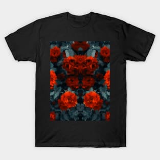 Symmetric dark red flowers pattern oil painting T-Shirt